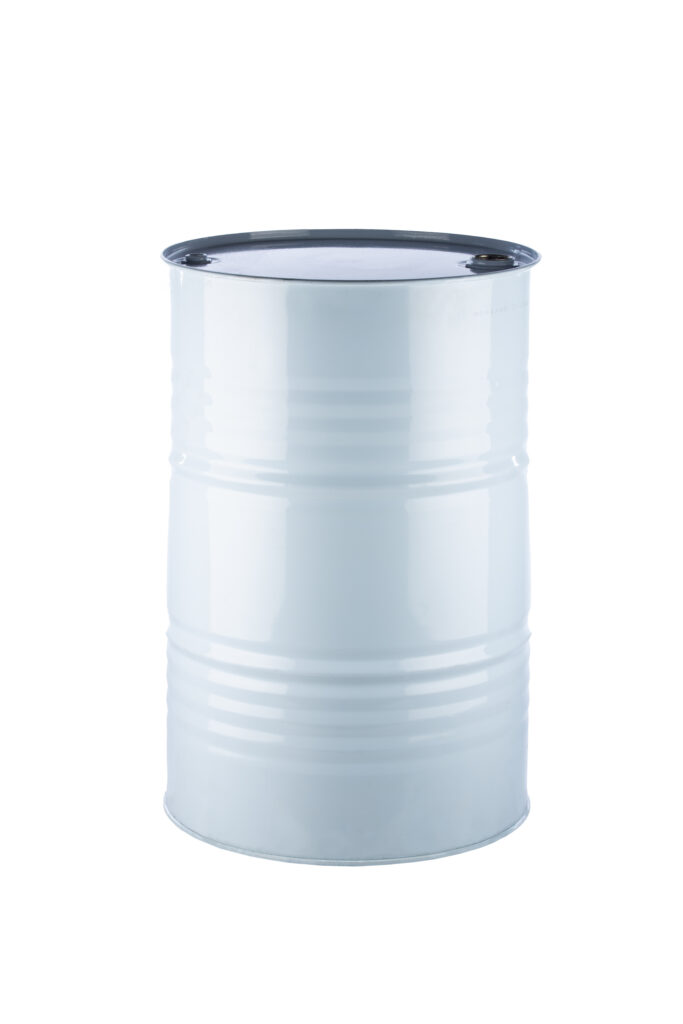 White reconditioned tight-head metal drum